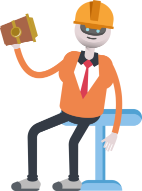 İnsansı Robot Mühendis Karakteri Kahve İçiyor