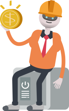 İnsansı Robot Mühendis Karakteri Güvenli ve Doları Tutarken