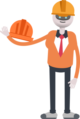 İnsansı Robot Mühendis Karakteri Güvenlik Kaskı Çizimi