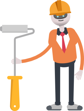 İnsanımsı Robot Mühendis Karakteri ve Çizim Roller Çizimi