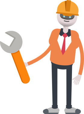 İnsanımsı Robot Mühendis Karakteri İngiliz Anahtarı Aracı Kullanıyor