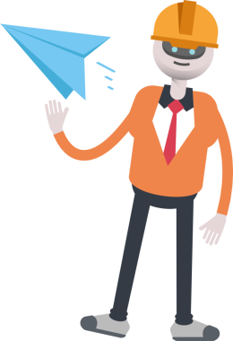 İnsansı Robot Mühendis Karakteri Kağıt Uçak Tutucu