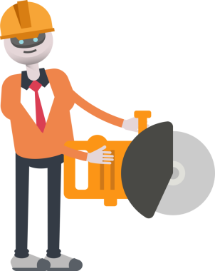 İnsansı Robot Mühendis Karakteri Dairesel Testere Kullanıyor