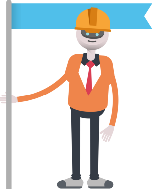 İnsansı Robot Mühendis Karakteri Bayrak Direği Tutuyor