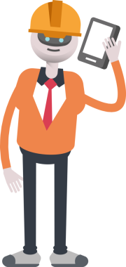 İnsansı Robot Mühendis Karakteri Akıllı Telefondan Konuşuyor