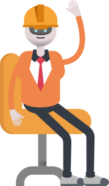 İnsanımsı Robot Mühendis Karakteri Sandalyede Oturuyor