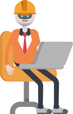 Dizüstü bilgisayarda çalışan İnsansı Robot Mühendis Karakteri