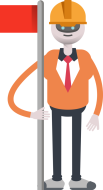 İnsansı Robot Mühendis Karakteri Bayrak Direği Tutuyor