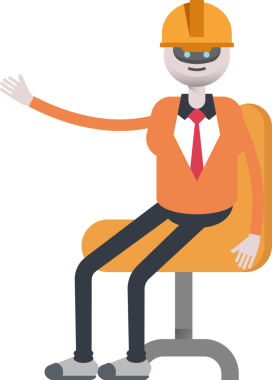 Ofis Sandalyesinde oturan İnsansı Robot Mühendis Karakteri