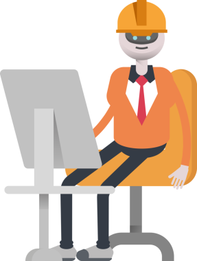 Masaüstünde Çalışan İnsansı Robot Mühendis Karakteri