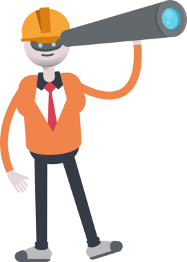 Dürbün kullanan İnsansı Robot Mühendis Karakteri