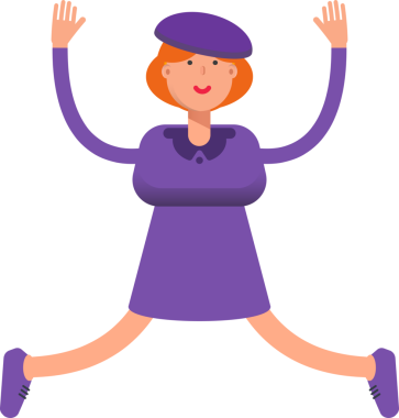 Violet Elbiseli Kız Rahatlama ve Zıplama Çizimi