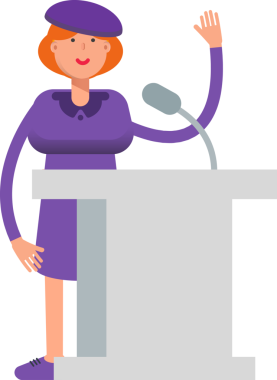 Violet Elbiseli Kız Kürsüde Konuşuyor