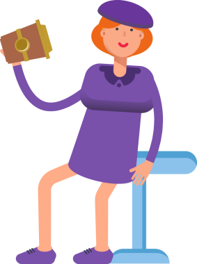 Violet Elbiseli Kız Kahve İçen Karakter