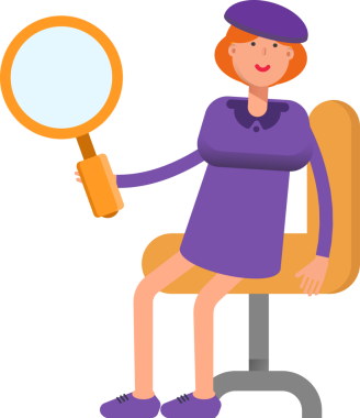 Violet Elbiseli Kız Oturma ve Tutma Büyüteci