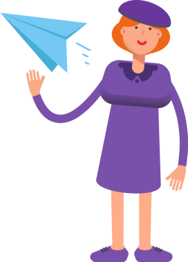 Violet Elbiseli Kız Kağıt Uçak Tutma Karakteri