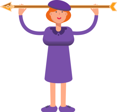 Violet Elbiseli Kız Oklu Ok Fotoğrafı Tutan Karakter