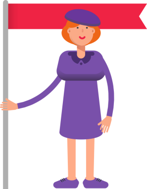 Violet Elbiseli Kız Bayrak Direği Tutan Karakter