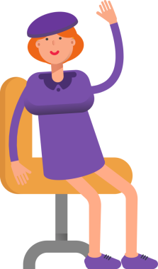 Violet Elbiseli Kız Sandalyede Oturan Karakter