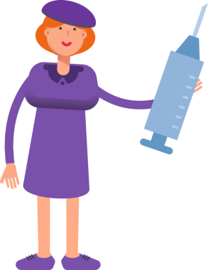 Violet Elbiseli Kız, Tıbbi Şırınga İllüstrasyonu Tutuyor