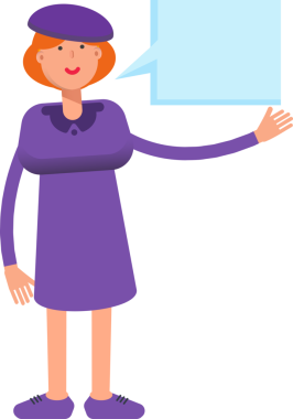 Violet Elbiseli Kız Karakter ve Konuşma Baloncuğu