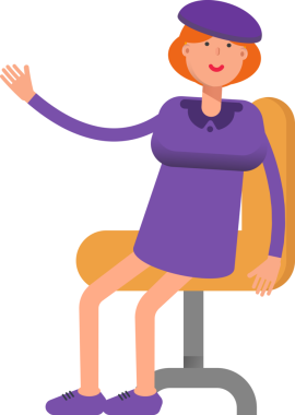 Violet Giysili Kız Ofis Sandalyesinde Oturuyor