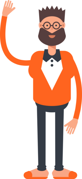 Turuncu Takım Elbiseli Sakallı Adam Tek Elini Kaldırıyor