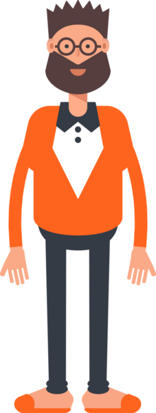 Turuncu Takım Elbiseli Sakallı Adam Ayakta Çizim