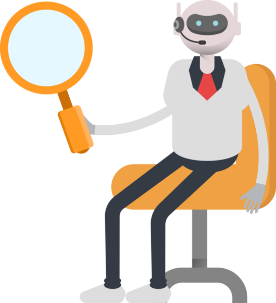 Operatör Robot Karakteri Oturma ve Tutma Büyüteci