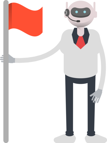 Operatör Robot Karakteri Bayrak Direğiyle Duruyor