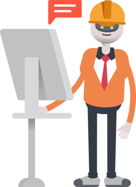 Bilgisayar üzerinde çalışan İnsanımsı Robot Mühendis Karakteri