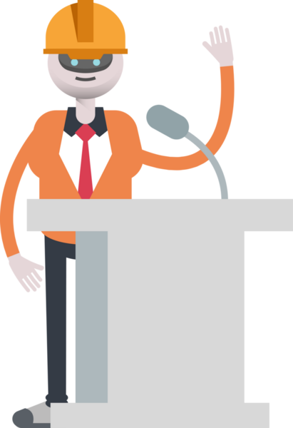 İnsanımsı Robot Mühendis Karakteri Kürsüde konuşuyor