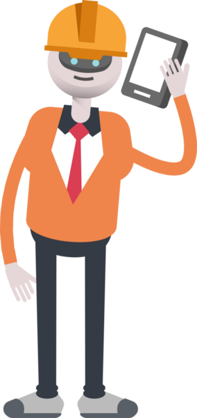 İnsansı Robot Mühendis Karakteri Akıllı Telefondan Konuşuyor