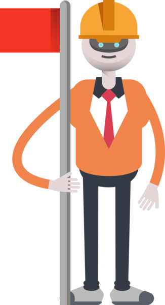 İnsansı Robot Mühendis Karakteri Bayrak Direği Tutuyor