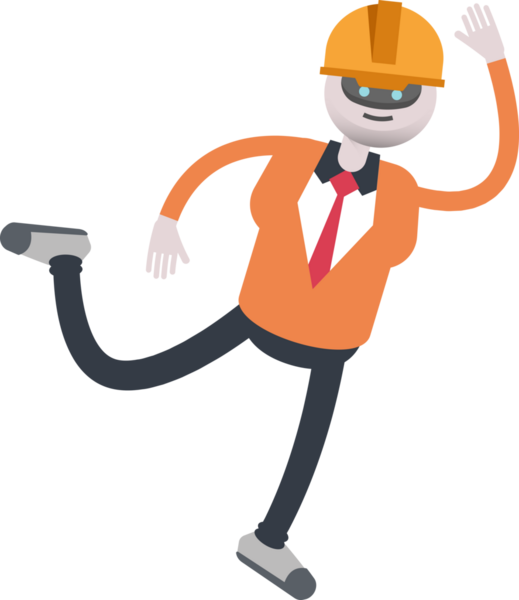 İnsansı Robot Mühendis Karakteri Zıplıyor ve Uçuyor