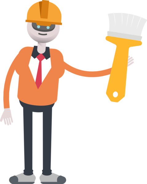 İnsansı Robot Mühendis Karakteri Boyama Fırçası Çizimi