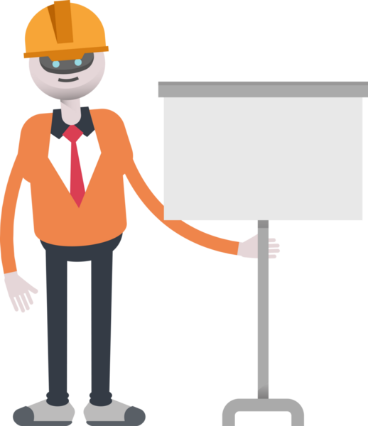 İnsansı Robot Mühendis Karakteri Sunar Whiteboard