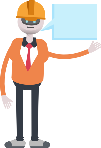 İnsansı Robot Mühendis Karakteri ve Konuşma Baloncuğu