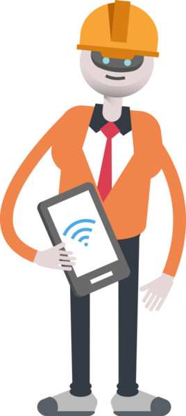 İnsansı Robot Mühendis Karakteri Akıllı Telefonu Tutuyor