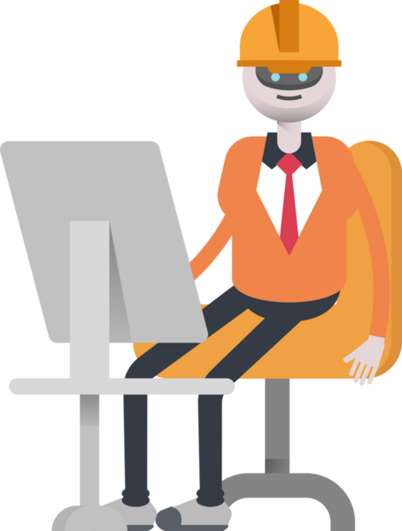 Masaüstünde Çalışan İnsansı Robot Mühendis Karakteri