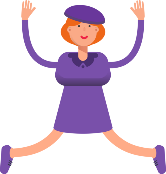 Violet Elbiseli Kız Rahatlama ve Zıplama Çizimi