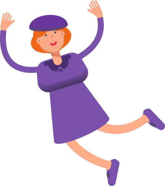 Violet Elbiseli Kız Rahatlıyor ve Zıplıyor