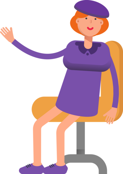 Violet Giysili Kız Ofis Sandalyesinde Oturuyor