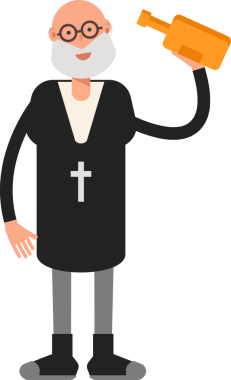 Yaşlı Rahip Karakteri İçecek Şişesi İçiyor