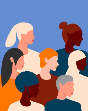 Farklı etnik grupların ve kültürlerin kadınları. Uluslararası Kadınlar Günü. 8 Mart. Kadın arkadaşlığı, dayanışma, kardeşlik. Kadınlar hareketi güçlendirir. Eps 10