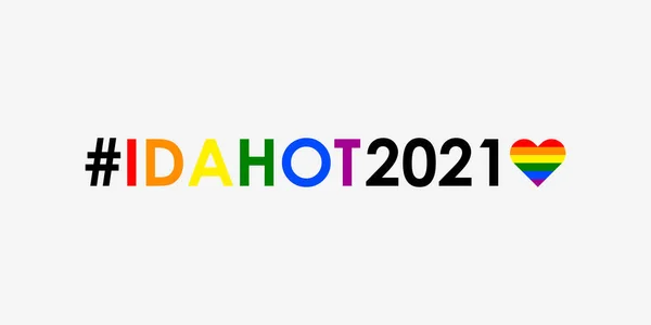 De internationale dag tegen homofobie, transfobie en bifobie. Hashtag IDAHOT. Horizontale poster met een hart geschilderd in de kleuren van de LGBT vlag. Vector illustratie in platte stijl. Eps 10. — Stockvector