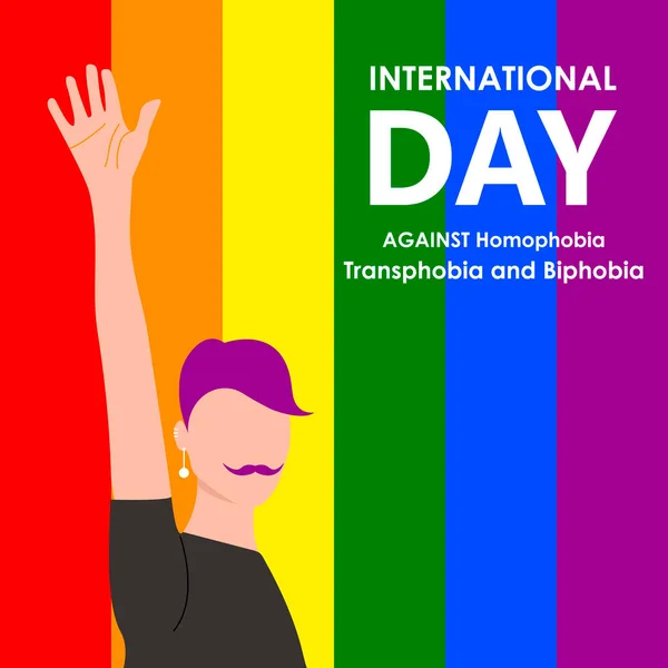 Stop Homophobia. LGBT man raised his hand in protest. May 17 - The International Day Against Homophobia, Transphobia and Biphobia. Vector illustration in flat style. Eps 10. — Stock Vector