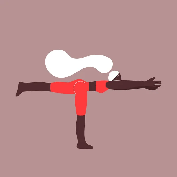 Una giovane donna nera in piedi nella posa guerriero yoga. Virabhadrasana. Corsi online, istruzione. Illustrazione vettoriale in stile piatto. Eps 10. — Vettoriale Stock
