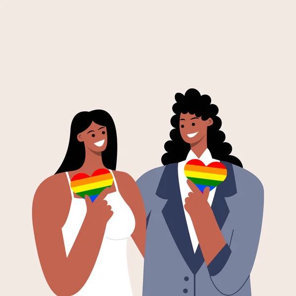 Femme marié afro-américain en costume gris et heureuse mariée noire aimant ensemble. Mariage LGBTQ. Couple homosexuel. Modèle vectoriel pour carte de vœux, carte d'invitation, affiche, dépliant. Eps 10. — Image vectorielle