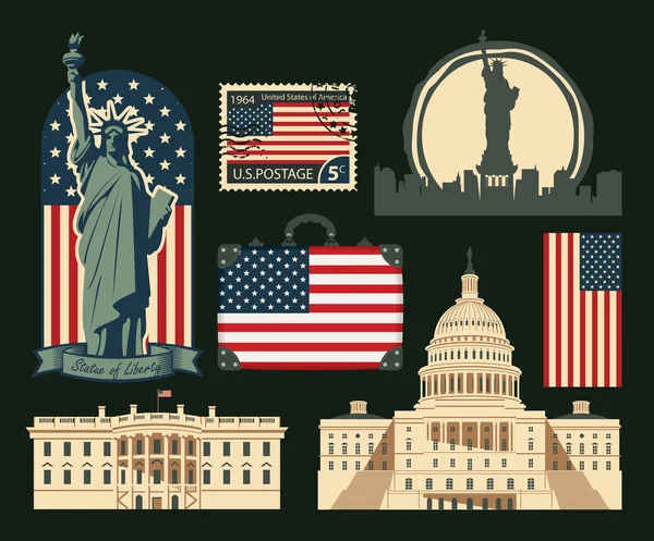 Set of symbols of the United States of America — Stock Vector